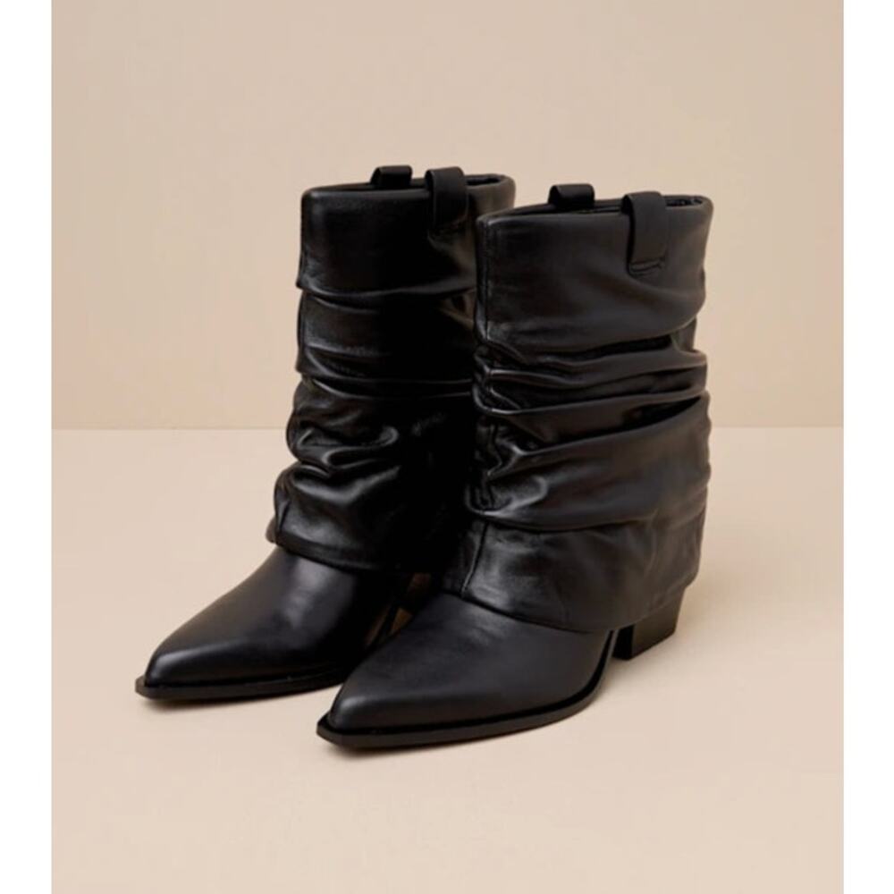 D'Amelio Footwear Savella Black Leather Slouchy Western Booties Size 9M - Picture 2 of 10